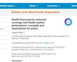 ealth Financing for Universal Coverage and Health System Performance